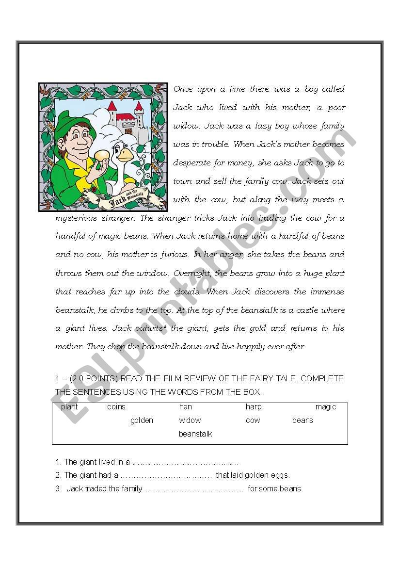 Jack and The Beanstalk worksheet