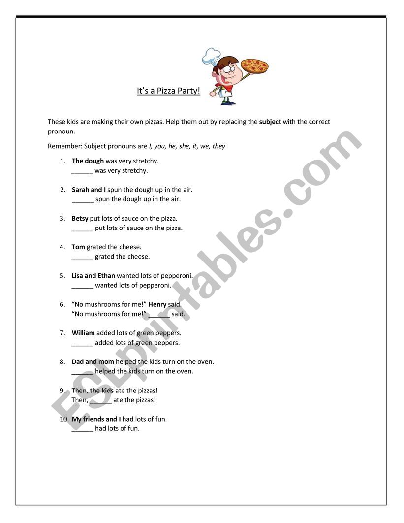 Subject pronouns worksheet