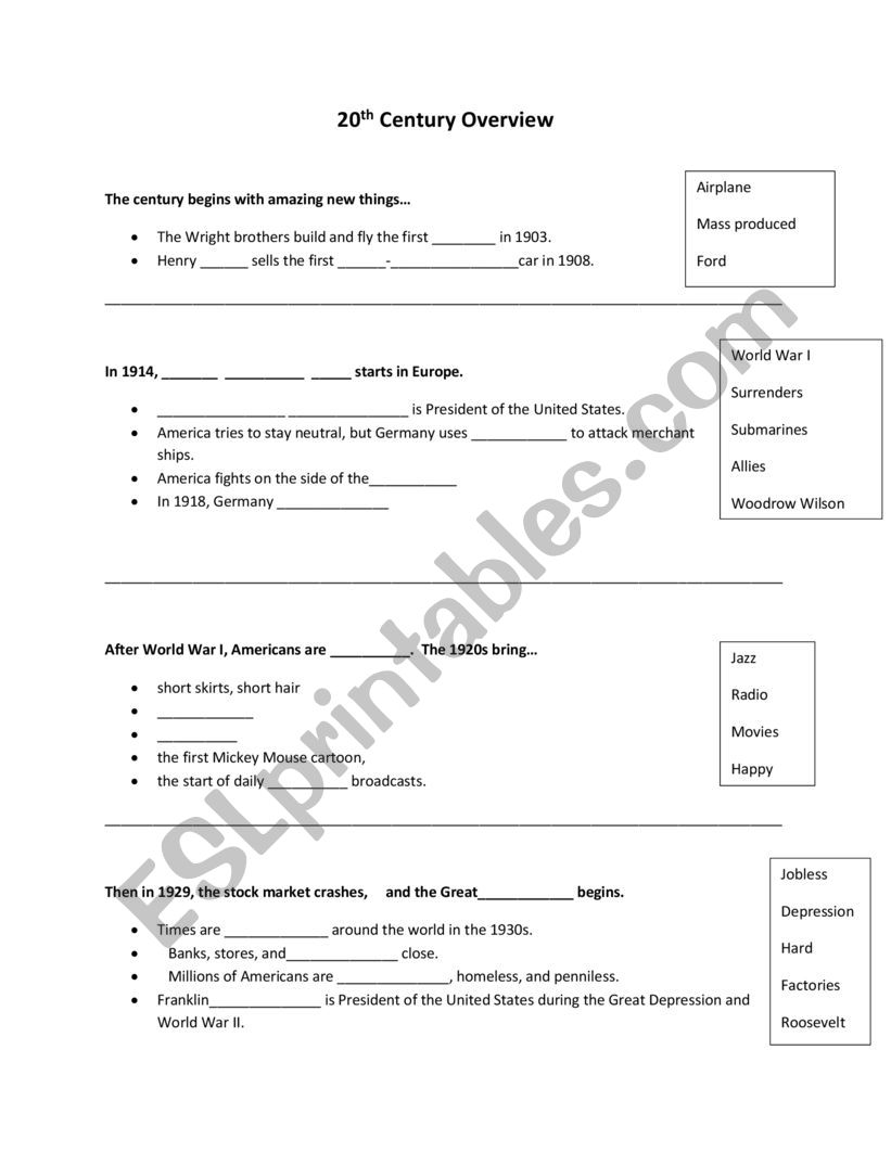 20th Century Review worksheet