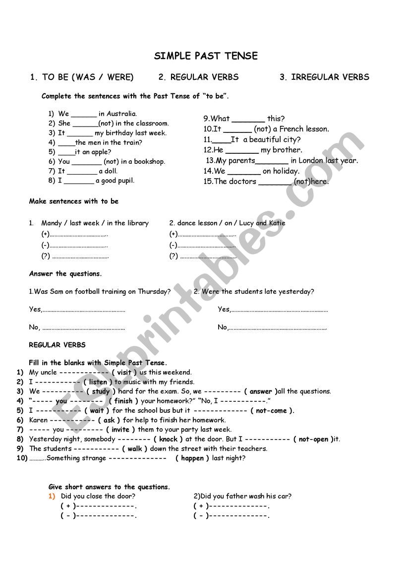 past tense review worksheet