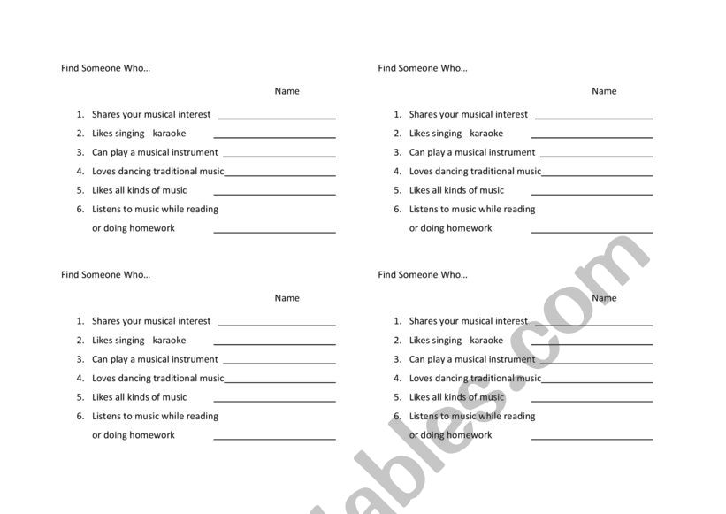 Find someone who...music worksheet