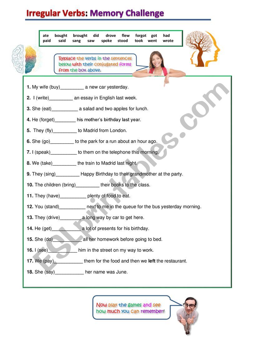 Irregular Verb Simple Past Memory Challenge 