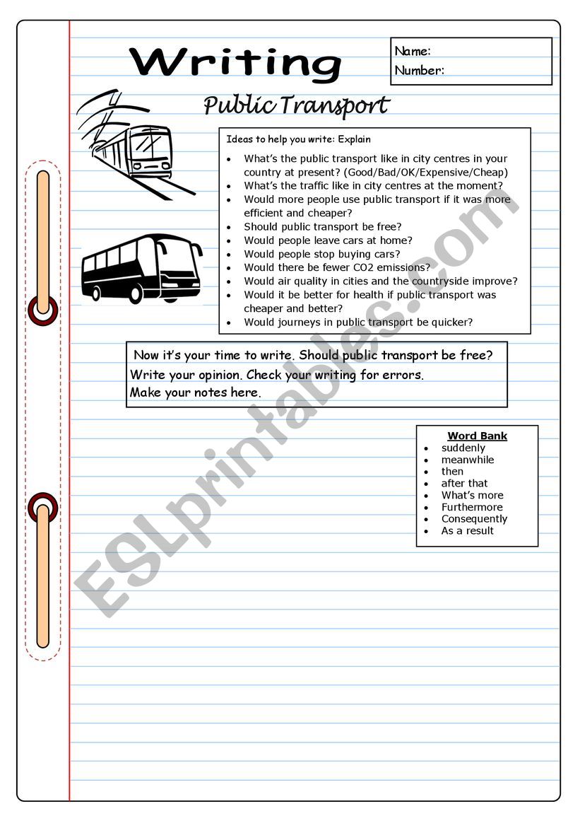 Writing - Public Transport worksheet