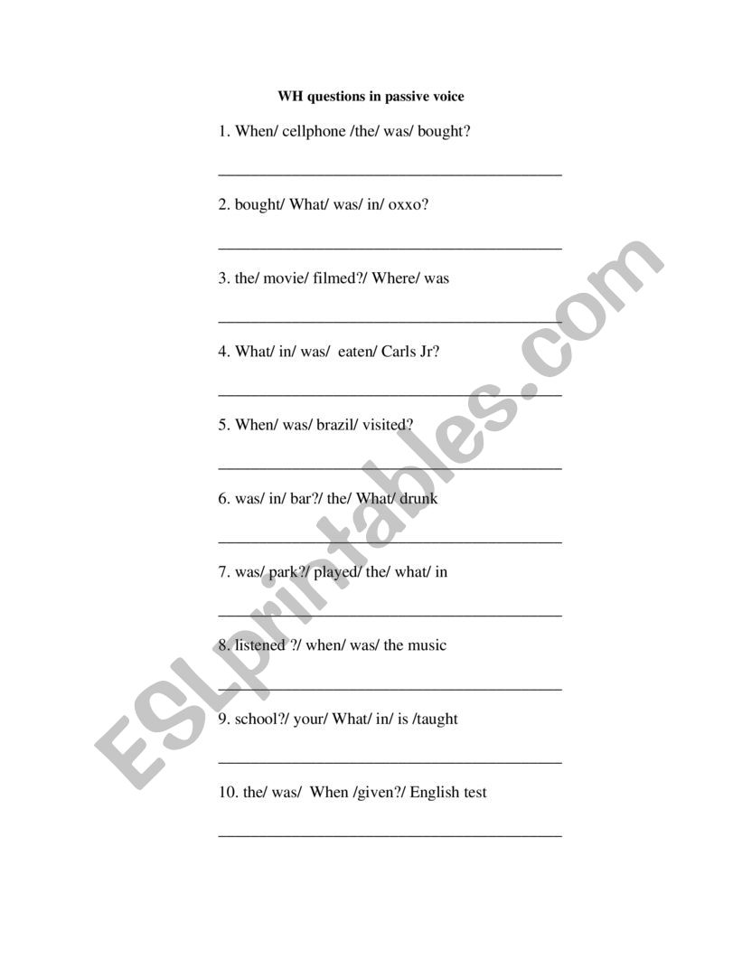 Wh questions in passive voice worksheet