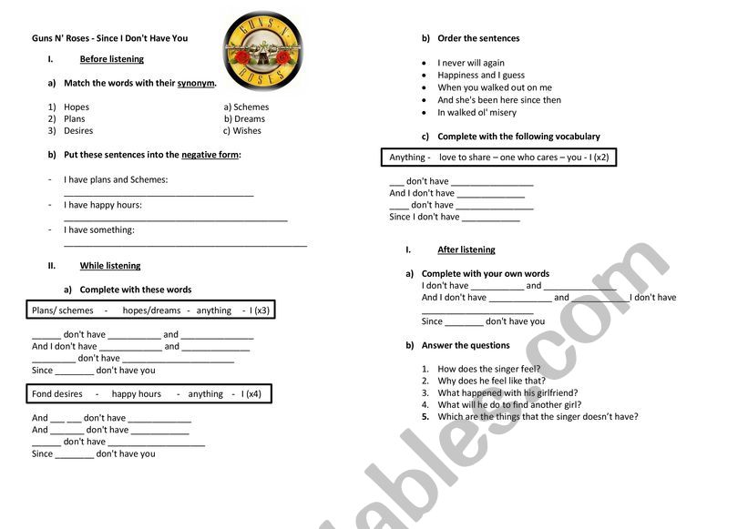 Since I don�t have you - Guns N� Roses (Since-For/Time Expressions)