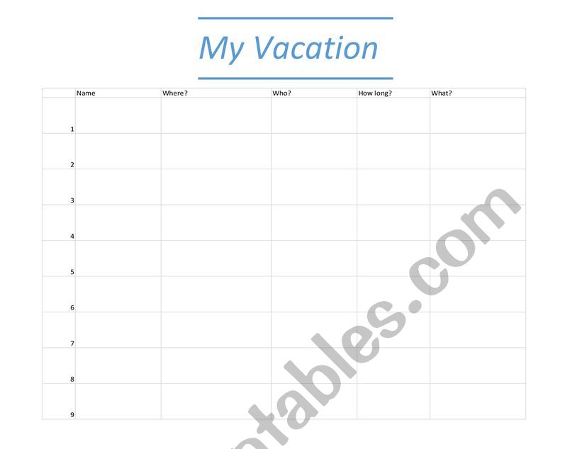 Suvery - Vacation worksheet