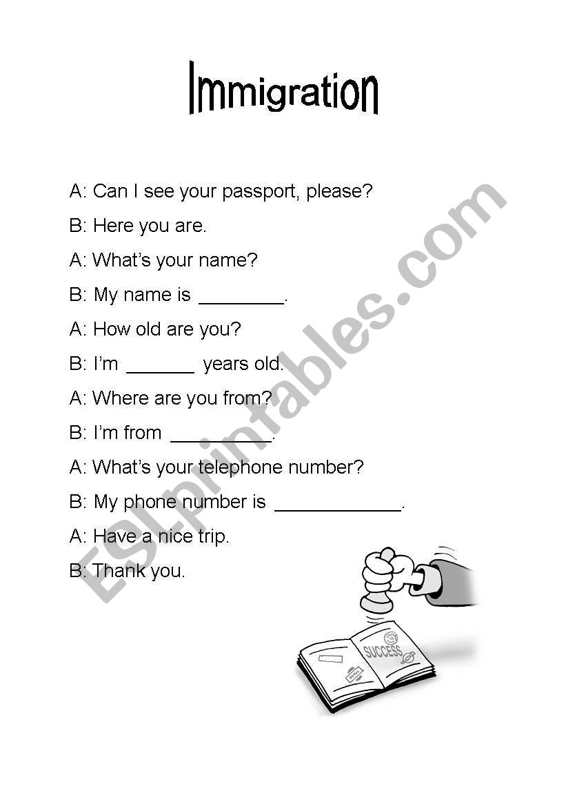 Immigration Dialogue worksheet