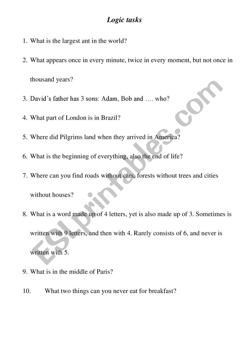 Logic Tasks worksheet