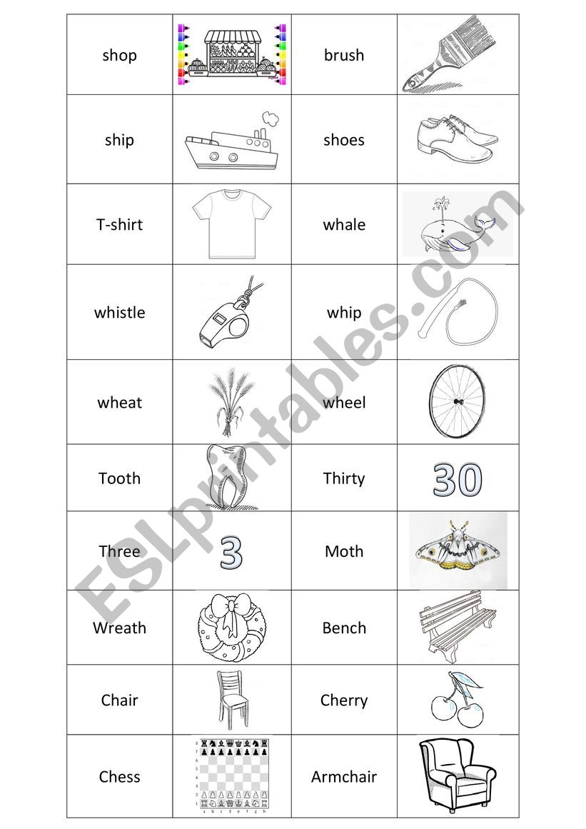 Sh, ch, th, wh sounds worksheet