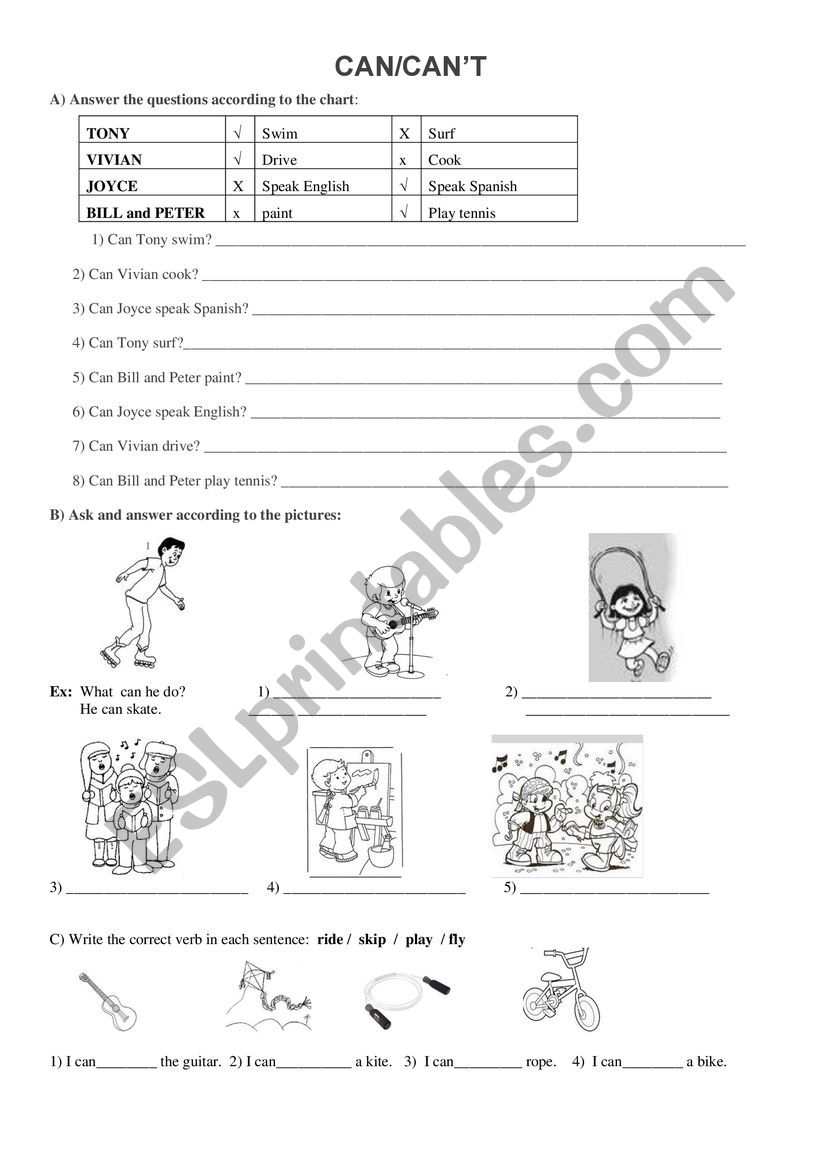 can - canï¿½t worksheet