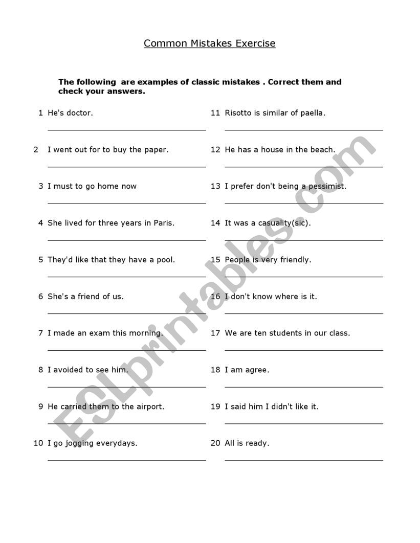 Common Grammar Mistakes Exercise