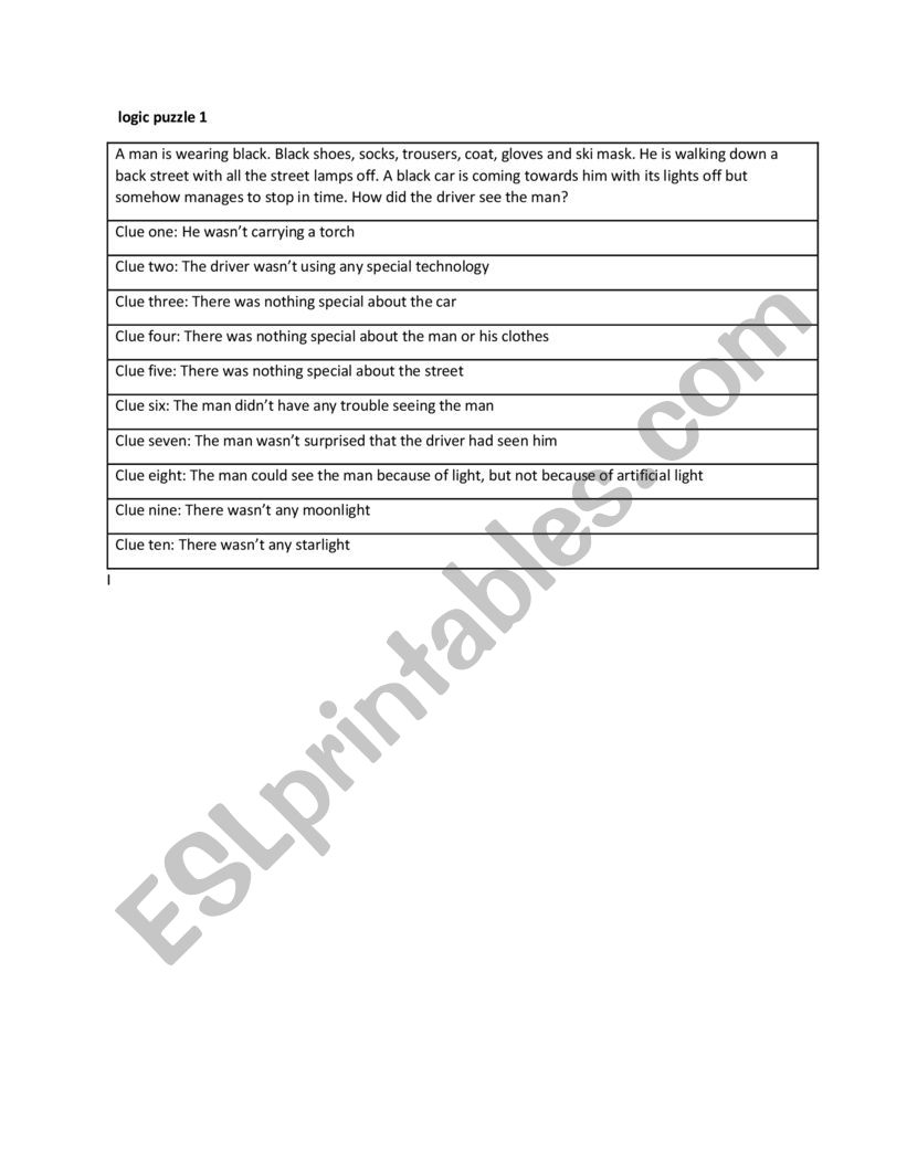 Logic puzzle  worksheet