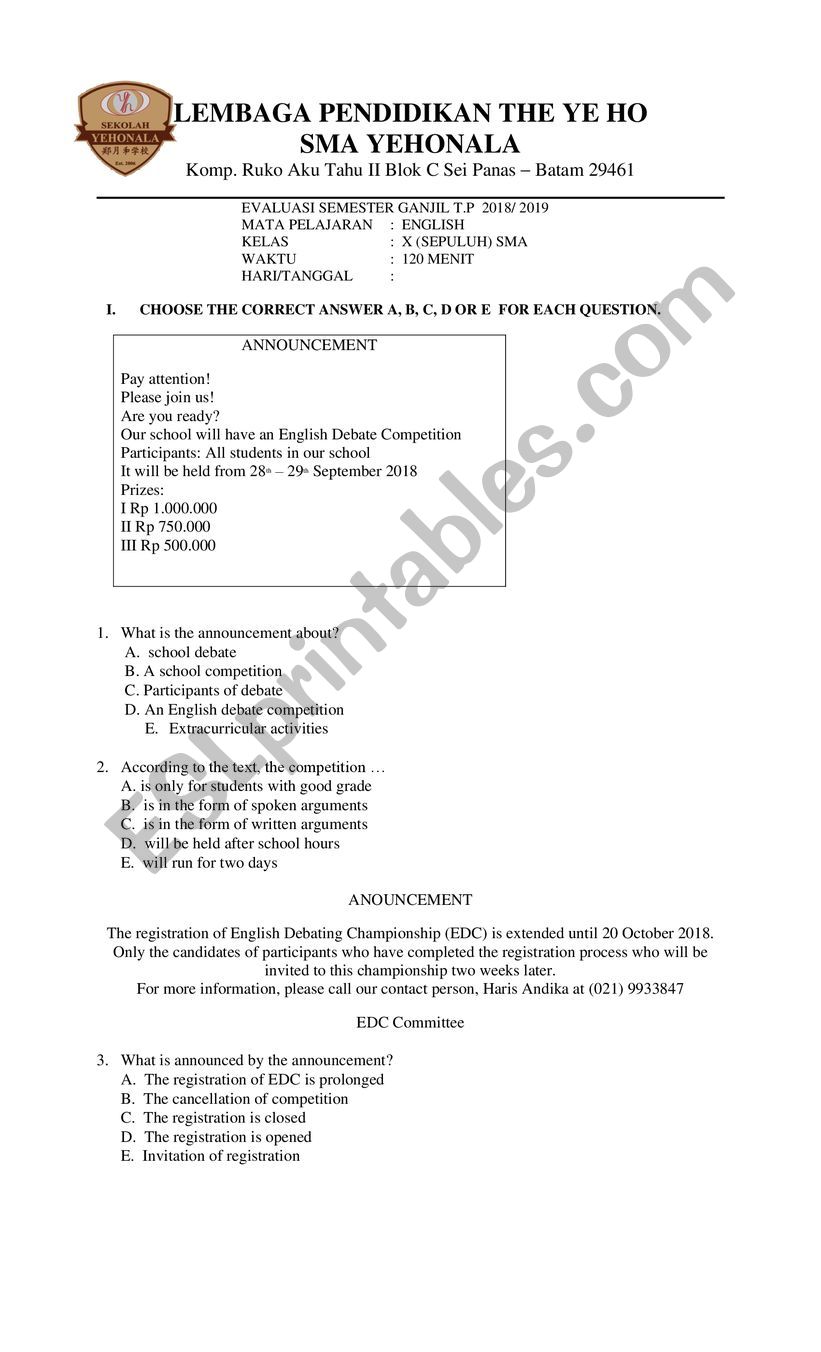 bag worksheet