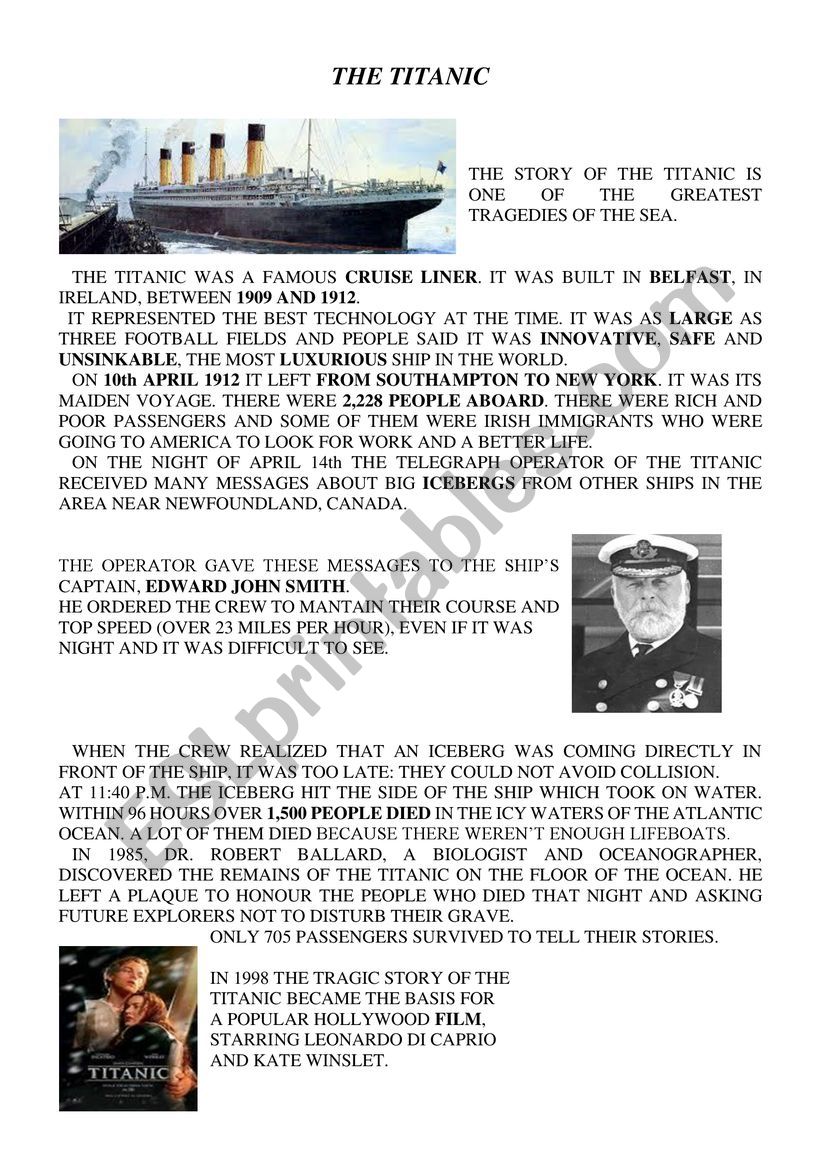 The Titanic  worksheet
