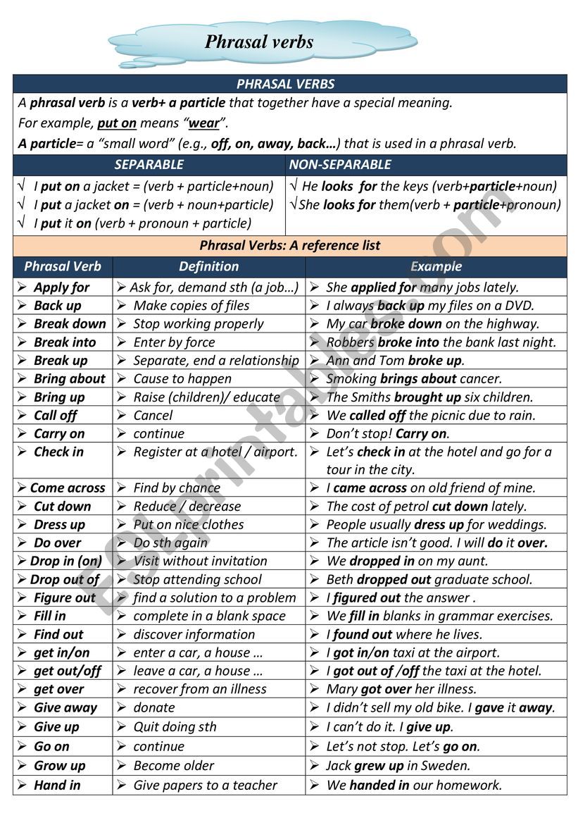 PHRASAL VERBS  worksheet