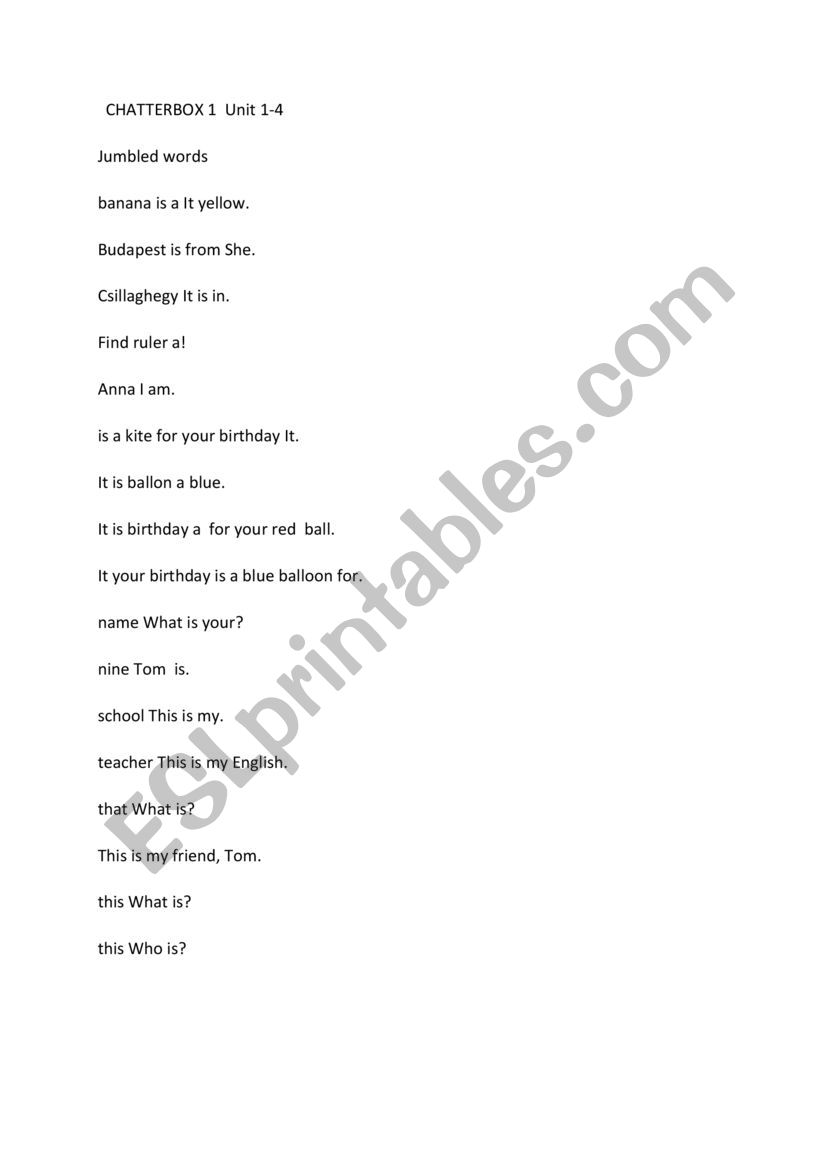 CHATTERBOX 1  Unit 1-4 Jumbled words