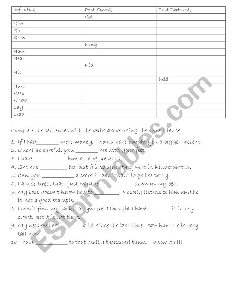 Irregular verbs from get-leave