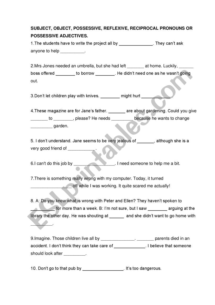 PRONOUNS, POSSESSIVES worksheet