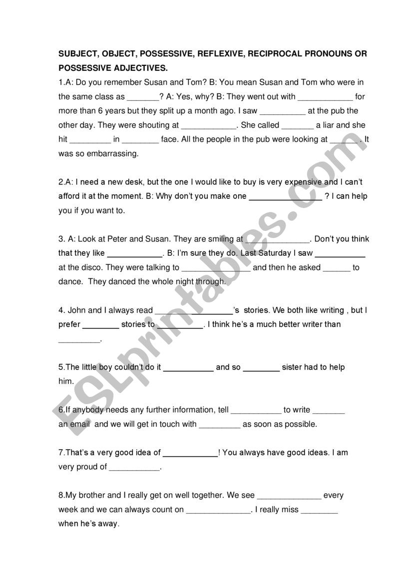 PRONOUNS, POSSESSIVES worksheet