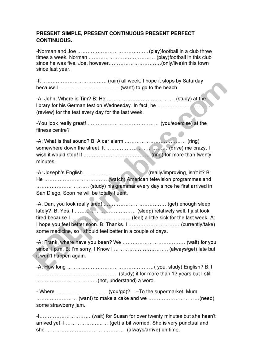 presents worksheet