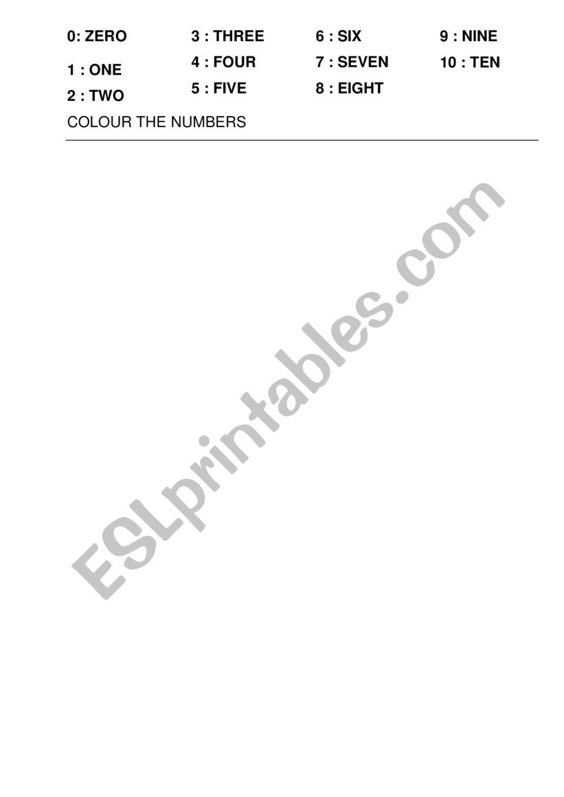 numbers worksheet