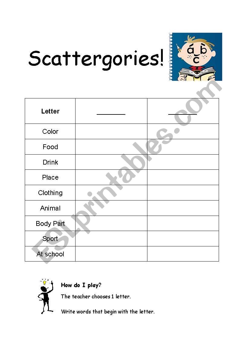 Alphabet Brainstorm Game worksheet