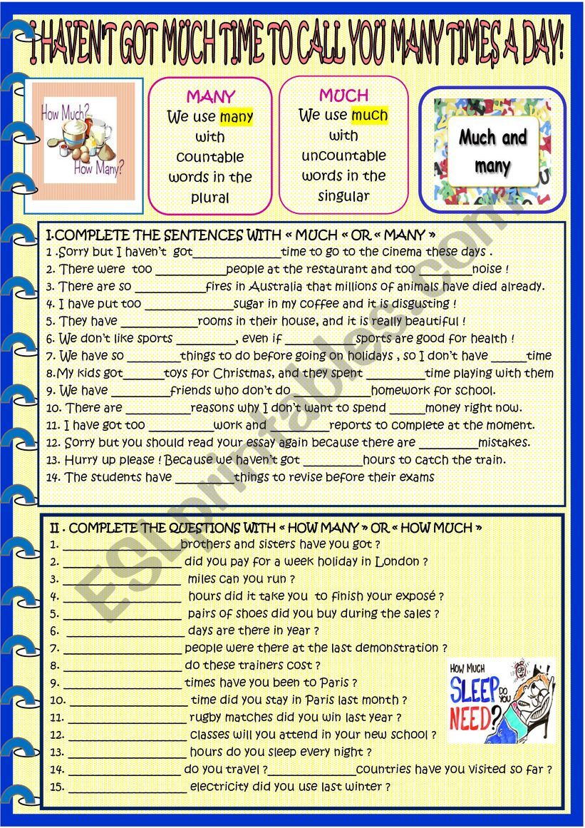 MANY OR MUCH? with KEY worksheet