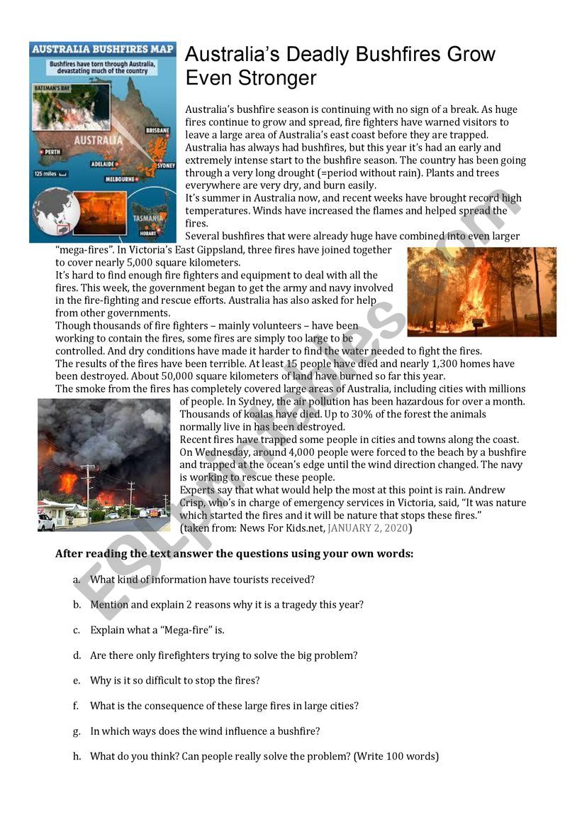 Bushfires in Australia worksheet