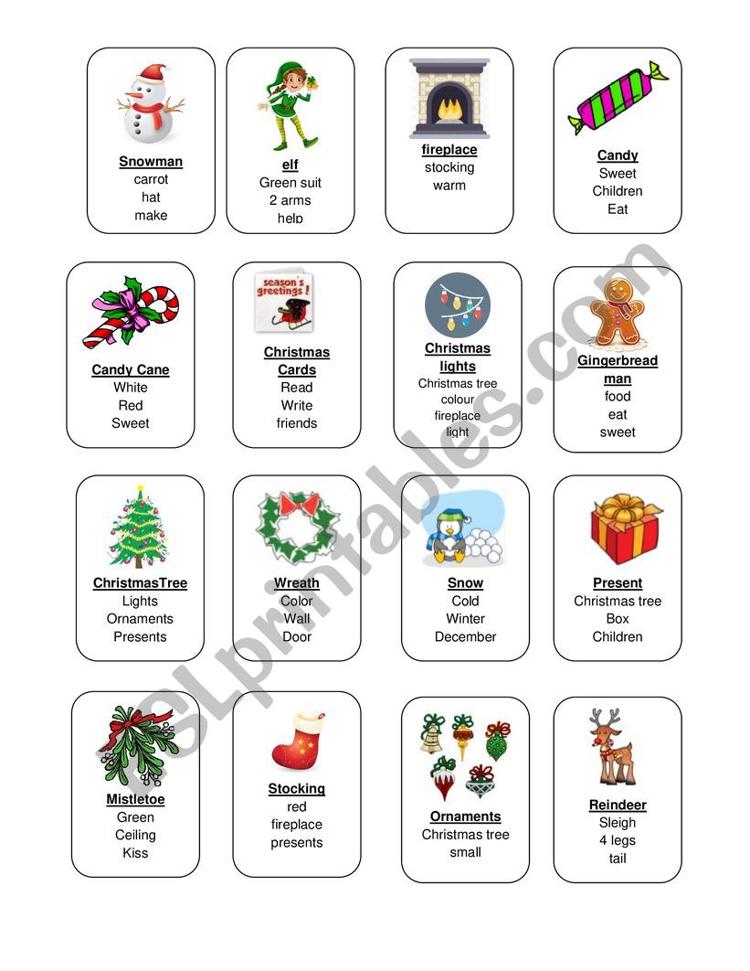 Christmas / New Year vocabulary Taboo/guess what