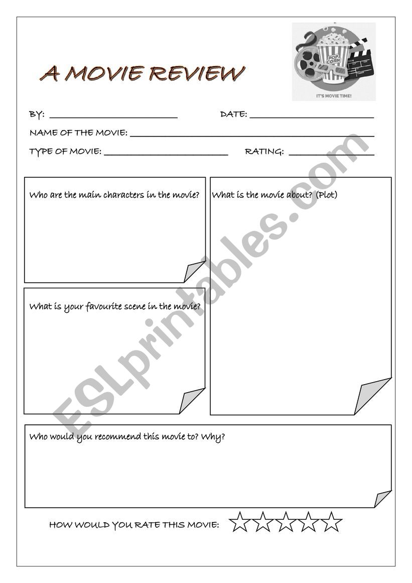 movie review worksheet free