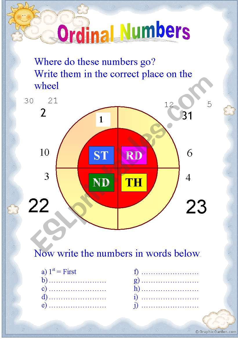 Ordinal Numbers worksheet