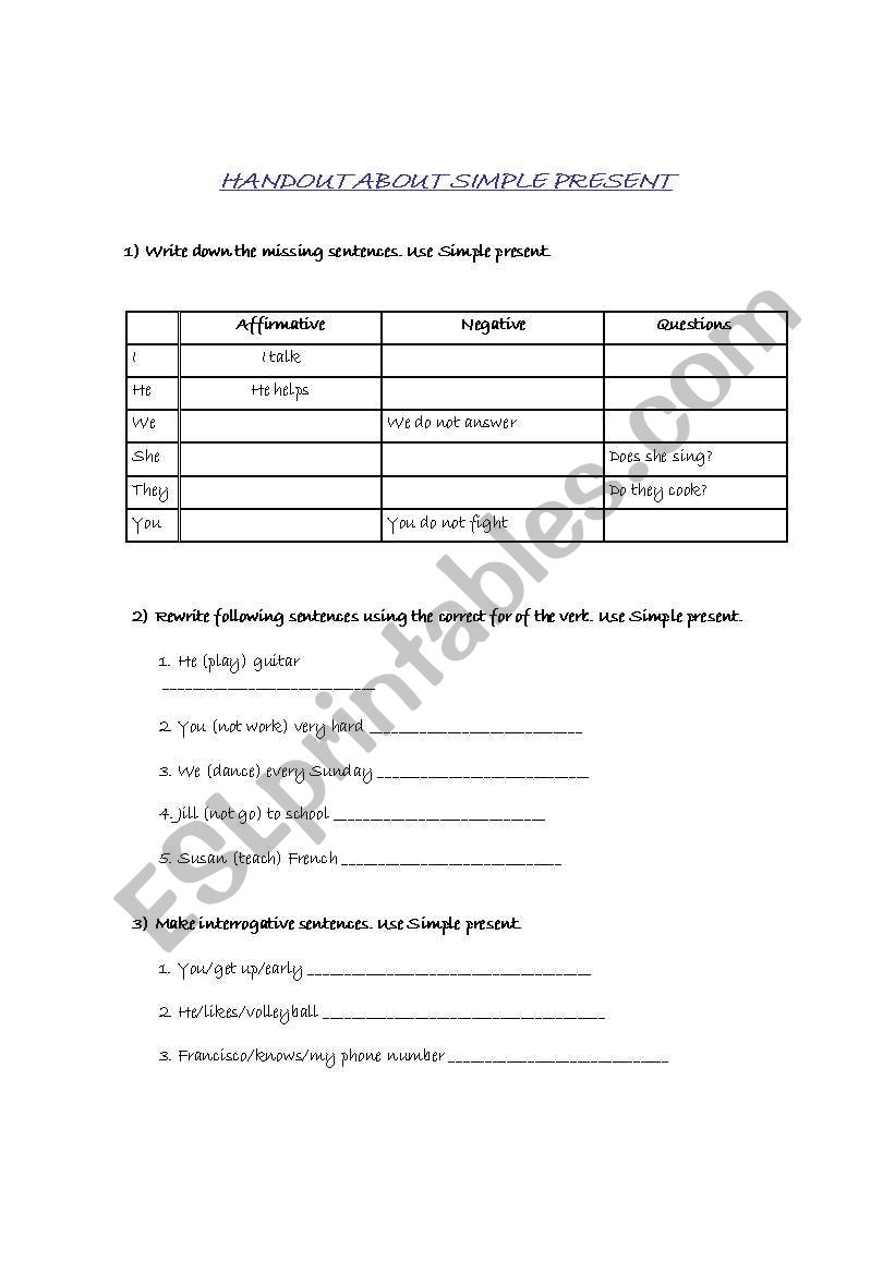 Present Simple worksheet