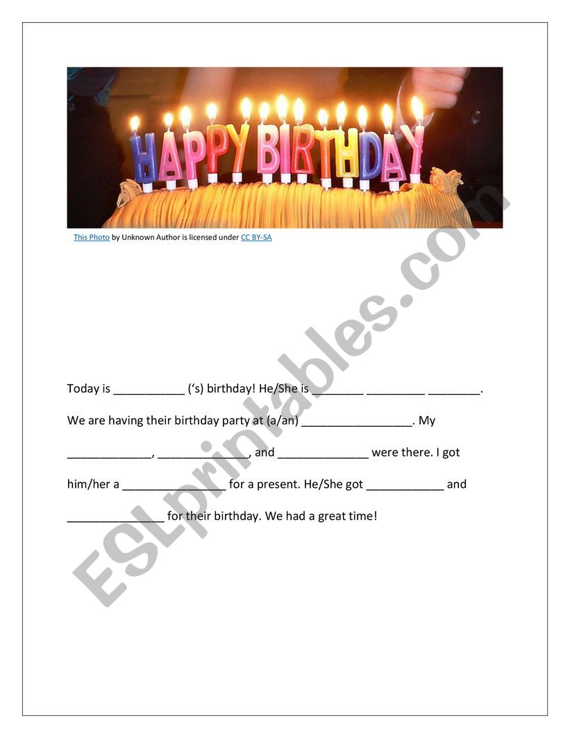 Birthday Party worksheet