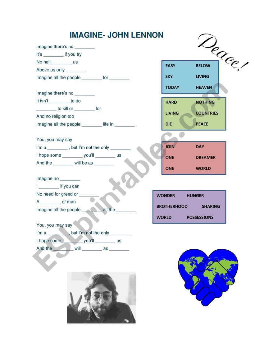 imagine song worksheet