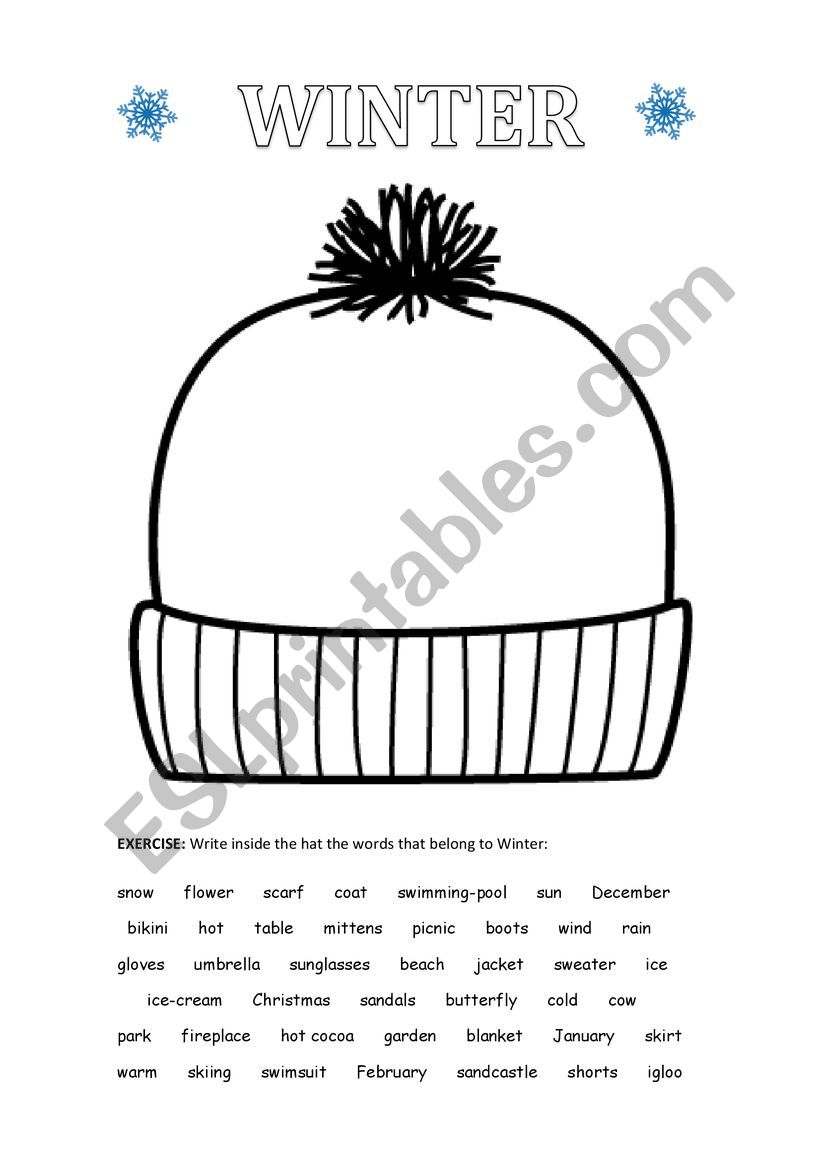 Winter hat worksheet