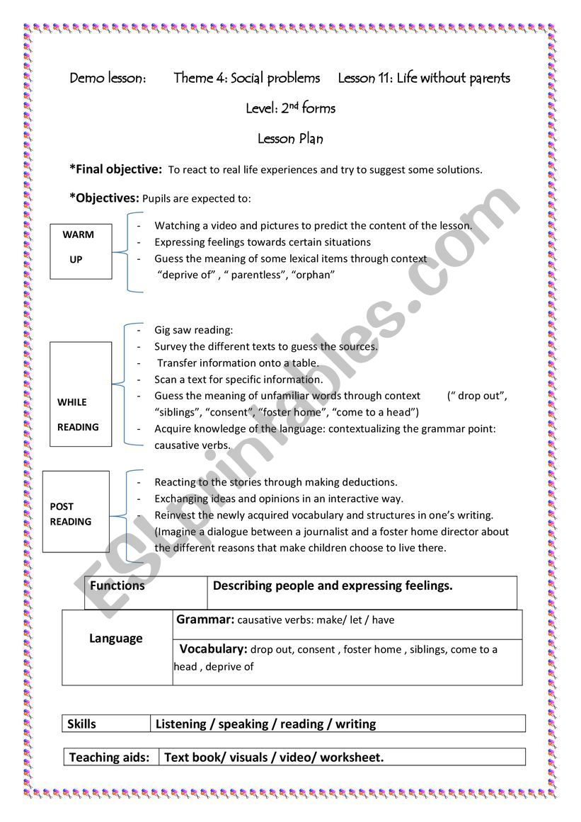 Lesson 11 Life without Parents: Lessson Plan