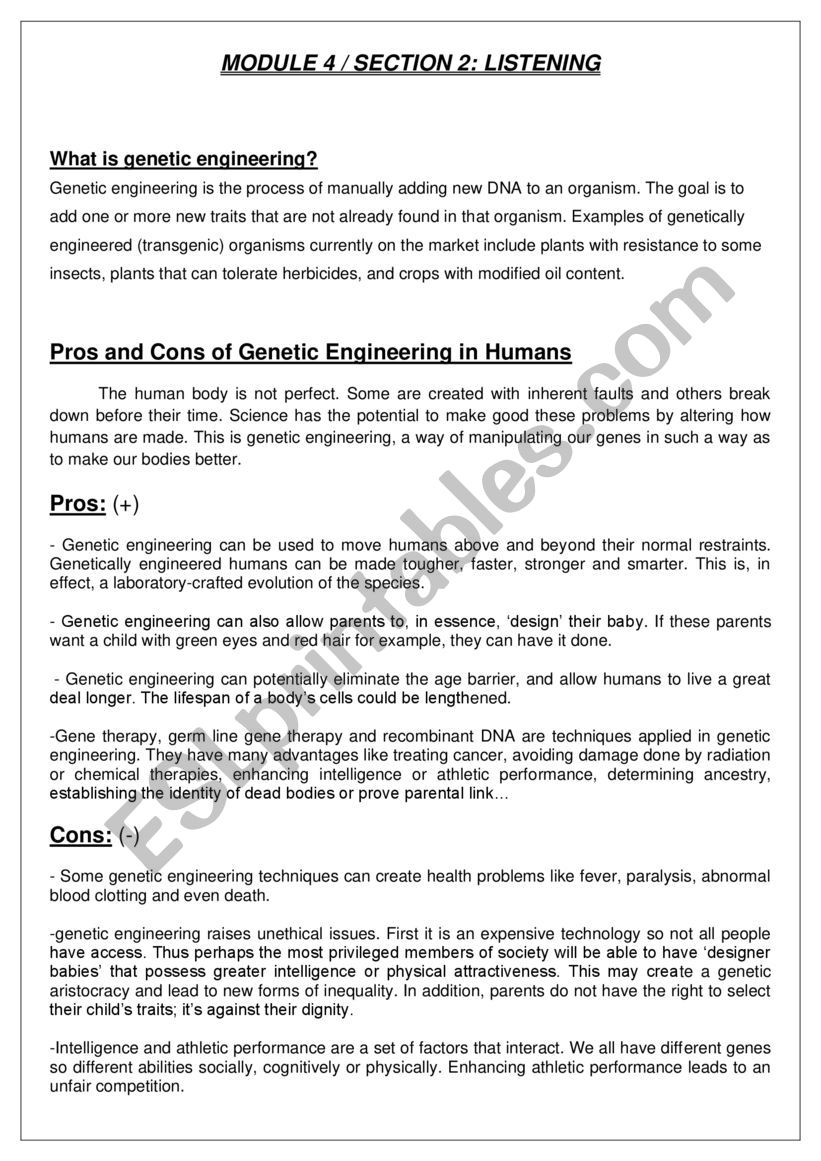 Genetic engineering worksheet