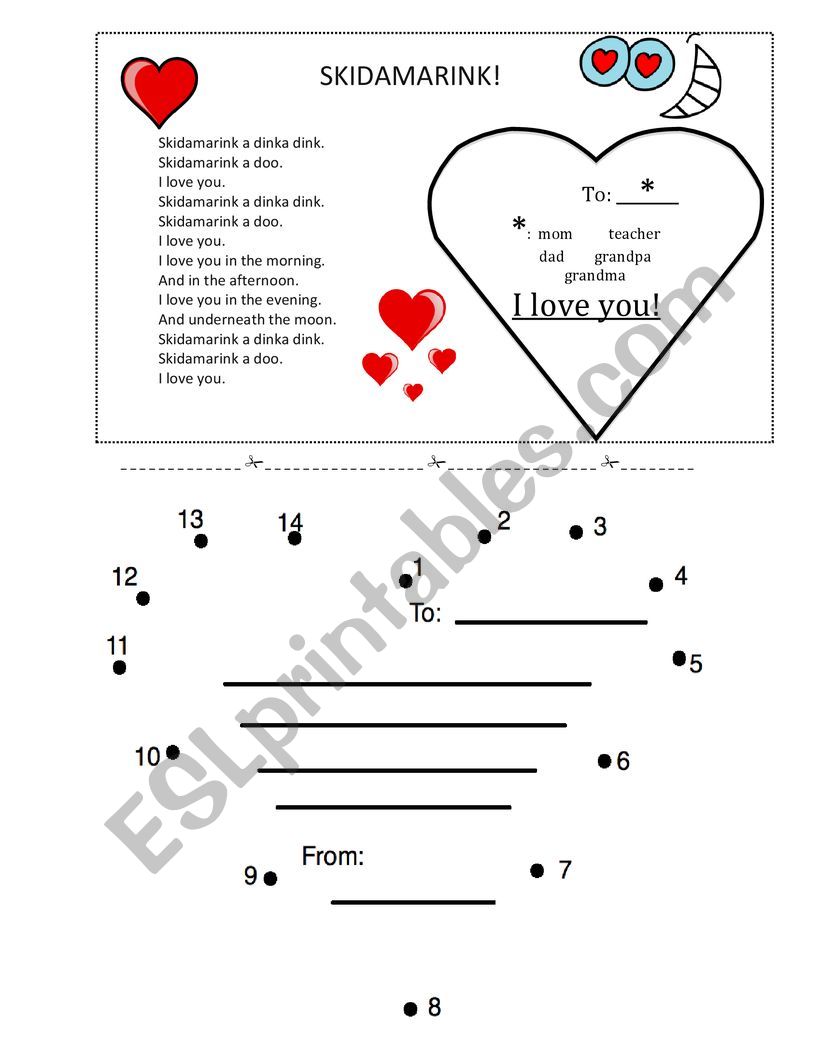 Valentines card and song worksheet