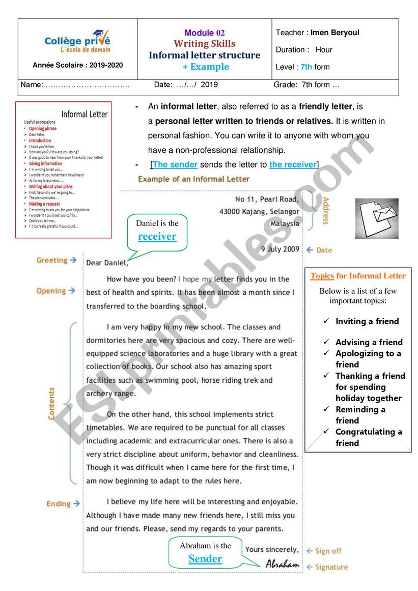 Letter�s Structure Worksheet