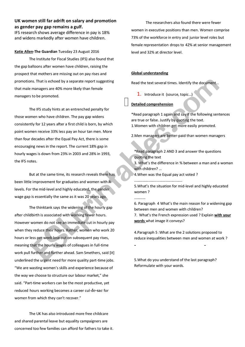 Gender pay gap worksheet