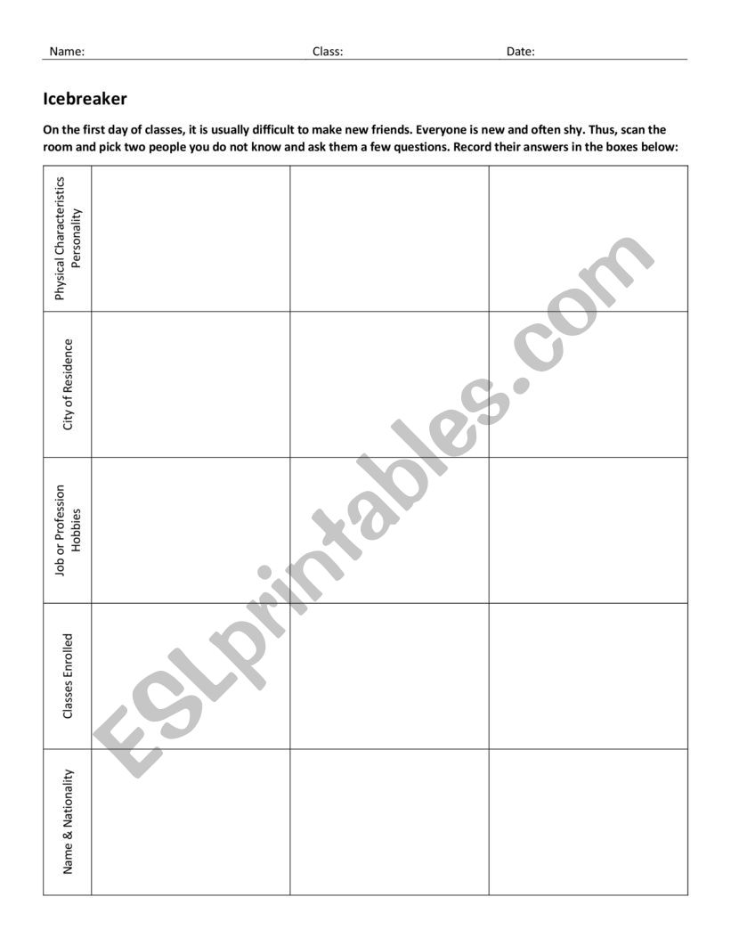 Icebreaker worksheet
