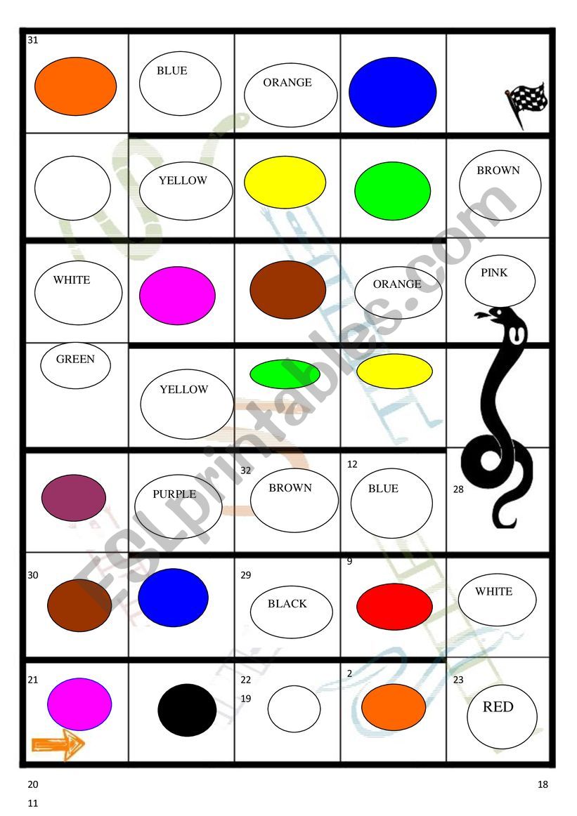 Colours Snakes and Ladders worksheet