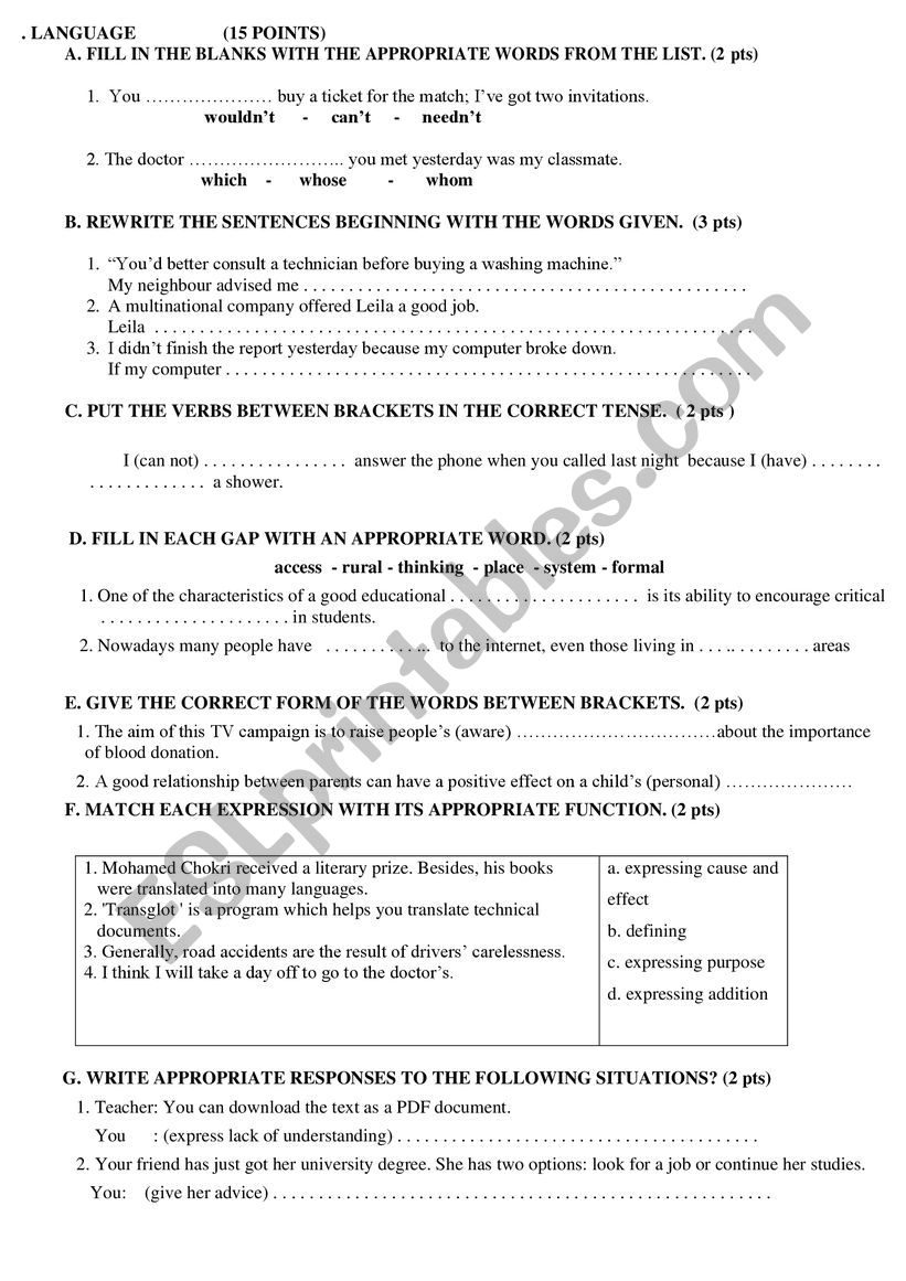 language worksheet