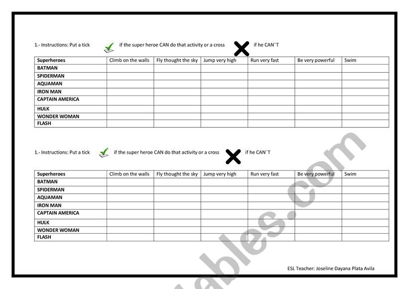 SUPERHEROES  worksheet