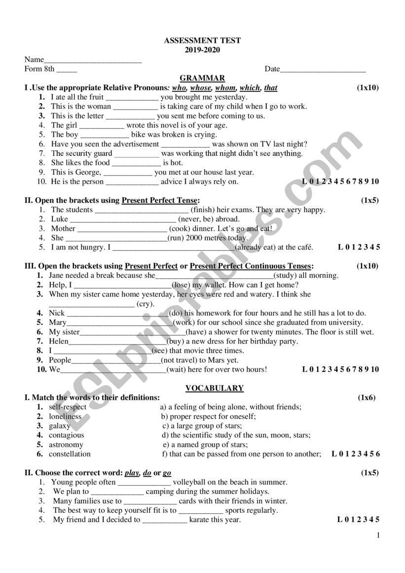 SUMMATIVE EVALUATION worksheet