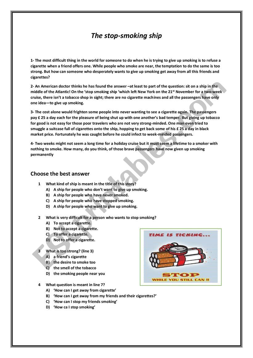 stop smoking  worksheet