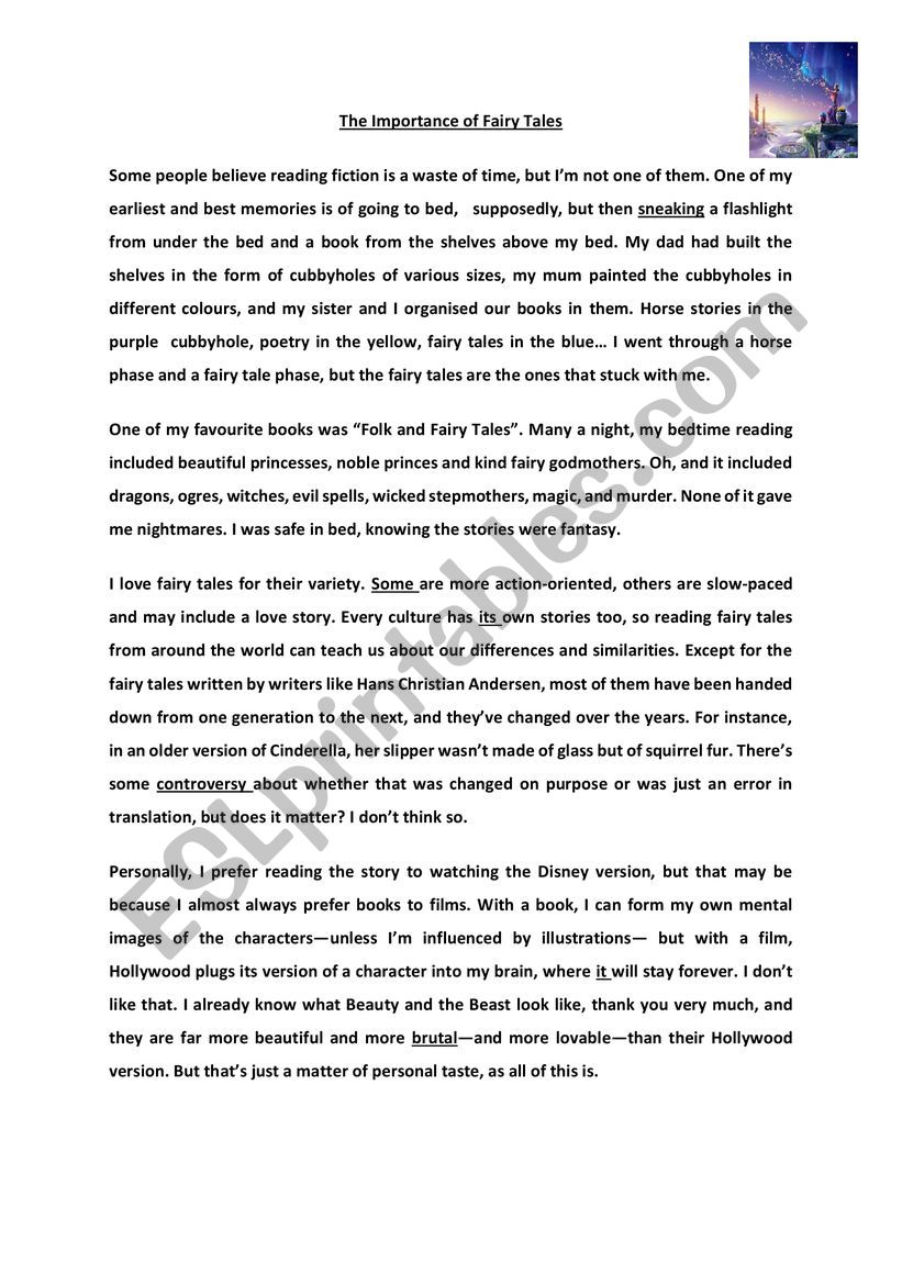 The importance of fairy tales worksheet