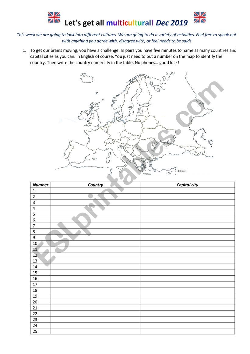 Let�s get all multicultural worksheet