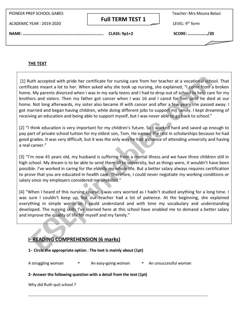 full term test 1 9th 2019 worksheet