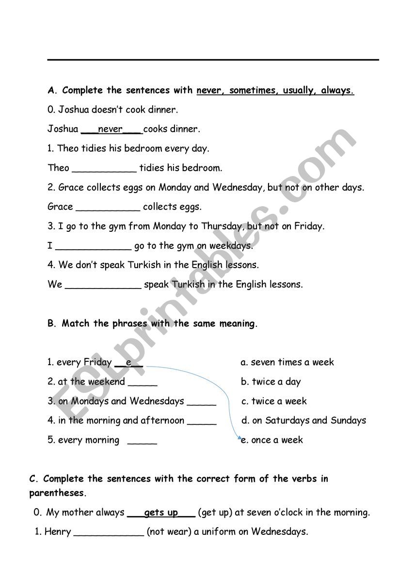 ADVERBS OF FREQUENCY DAILY ROUTINES